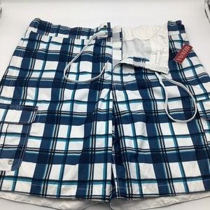 Merona Mens‎ Swim Shorts Blue Plaid Size XXL NWT